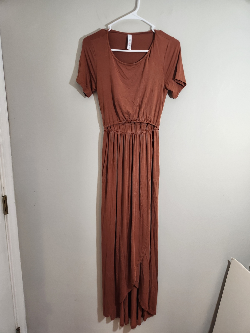 Latched Mama Burnt Orange Rust Maxi Dress Short Sleeves Nursing Breastfeeding